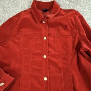 Red Velvet Button Down Shacket Women's Size Large